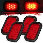 Partsam 4x 12 LED Rectangle Truck Trailer Stop Tail Brake Lights Red 5"x3" w/ Rubber Mount