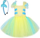 IBTOM CASTLE Flounder Costume Toddler Kids Girls Halloween Xmas Mermaid Cosplay Birthday Tutu Dress Up with Headband for Baby Children Fancy Photo Shoot Princess Clothes Set Flounder 8-9 Years