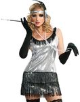 Rubie´s 20's Silver Sequin Flapper Costume Dress Adult Large 14-16