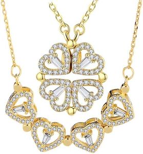 Foldable 4 Leaf Clover Necklace - Stainless Steel, 18k Gold Plated | Ideal Gift for Women's Birthday, Mother's Day, Christmas, Valentine's Day, Clover Pendant Necklace for Her