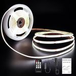 ROUKLE 8mm COB LED Strip Light - 10M Dimmable 24V Super Bright Tape Lights CRI90+ with RF Remote & UKCA Power Supply | 3840 LEDs | Cool White 6000K | Ideal for Workspaces & Industrial Settings