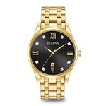 Bulova Men's Classic Stainless Steel Watch with Diamonds and Day Date, Gold Tone (Model: 97D108)