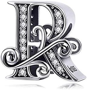 Ciondolo in vero argento Sterling 925 con iniziale A-Z, 26 lettere, per braccialetti da donna Pandora, Cristallo,
