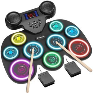 Electronic Drum Set - YUOIOYU Electric Drum Set Roll Up Portable Drum Kit MIDI Practice Drum Pad with Dual Built-in Speaker, Drum Sticks and Pedals, Christmas Birthday Gift for Kids Adult