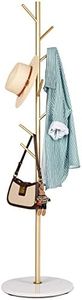 ZOZOE Coat Rack, Metal Coat Rack Freestanding Satin Steel with Heavy Stable Marble Base, Gold Coat Rack Stand 67’’ with 8 Hooks for Hanging Clothes, Bags, Hats, Accessories