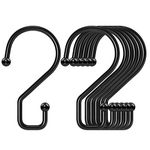 S Hooks, MEILIDY Reversible Black Metal S Shaped Hooks 3 Inch Small Closet S Hooks Heavy Duty S Hanging Hooks for Pots Pans Mugs Curtains Pants Purses Crafts Plants - 12 Pcs