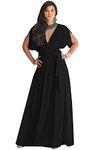 koh koh Plus Size Womens Long Formal Short Sleeve Cocktail Flowy V-Neck Casual Bridesmaid Wedding Party Guest Evening Cute Maternity Work Gown Gowns Maxi Dress Dresses, Black 2XL 18-20