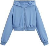 WDIRARA Girl's Zip Front Hoodie Pocket Casual Long Sleeve Sweatshirt Cropped Tops Pure Blue