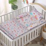 Playful Plunge Complete Baby Bedding Set – Includes Cot Sheet, Pillow Cover, Bolster Covers (Set of 2), Reversible Quilted Blanket 100% Cotton, Nursery Essentials (Fairytale Print)