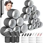 Thrilez 39PCS Hair Curlers Rollers with Clips Black Hair Roller with 3 Sizes 64mm 44mm 33mm, Jumbo Hair Roller with 12PCS Duckbill Clips Hair Rollers for Long Medium Short Thick Fine Volume Bangs Hair