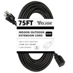 YOJOE 75 Foot Black Outdoor Extension Cord - 16/3 SJTW Waterproof Extension Cable with 3 Prong Grounded Plug - 16 Gauge Extension Cord for Garden, Lawn, Yard Decorations Outdoor - UL Listed