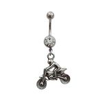 1 Pcs Motorcycle Dangling Pendant Belly Ring, Crystal Surgical Stainless Steel 14 Gauge Navel Belly Ring, Cool Piercing Jewelry for Race Car Driver