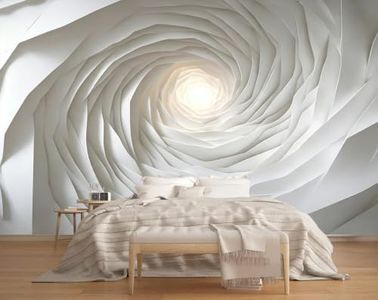 Yuananyy White Relief Peel and Stick Wall Mural, Abstract Geometry 3D Wallpaper Mural, Stereo Expansion Space Wall Murals Self‑Adhesive Wallpaper for Woman Bedroom Bedside Living Room 195" W x 120" H