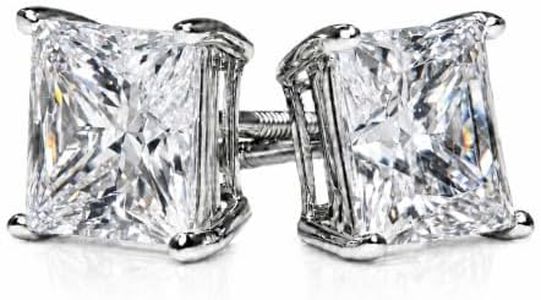 2CT Princess Cut Moissanite Stud Earrings, 14K White Gold GRA Certified