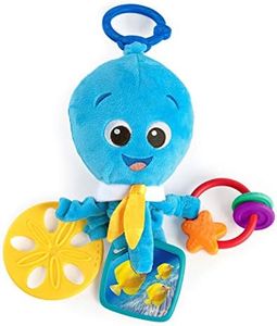 Baby Einstein Activity Arms Octopus BPA Free Clip on Stroller Toy with Rattle and Mirror, Age Newborn + , Blue