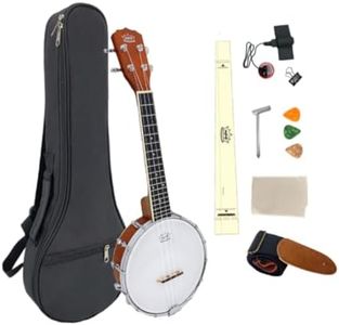 WUQIMUSC 4-String Banjo Ukulele, Banjolele 23 Inch Concert Size with Premium REMO Head, Mini Banjo Uke Beginner Kit with Gig Bag, Banjos Strap, Strings, Pickup, Picks, Ruler, Wrench