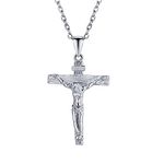 U7 925 Sterling Silver Crucifix Necklace For Women Men INRI Jesus Cross Pendant Catholic Christian Jewellery