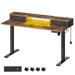 VASAGLE Electric Standing Desk with Built-In Power Strip, 60 x 140 x (72-120) cm, Adjustable Height, Monitor Stand, 2 Hooks and Drawers, Memory Function, Rustic Brown LSD184X11