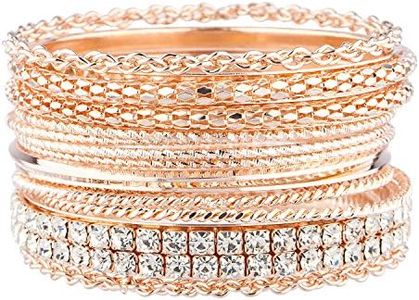 LUX ACCESSORIES Pave Chain Link Mesh Multi Bangle 13 Pc Set, Large, Stone Nickel