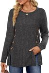 Siikarte Womens Long Sleeve Tops Buttons Front Split Tunic Lightweight Jumper,S-XXL