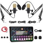 Dual Streaming Microphone Kit,2 Person Podcast Equipment Bundle with Sound Board Voice Changer,Audio Interface with Podcast Microphone,Condenser Mic Podcast DJ Mixer Set for Gaming YouTube TikTok Zoom