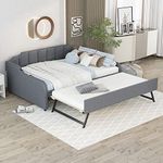 Bellemave Full Daybed with Pop-up Trundle Upholstery Day Bed Frame with USB Charging Ports Modern Sofa Beds with Adjustable Trundle Beds for Living Room Bedroom Guest Room, Full Size, Gray
