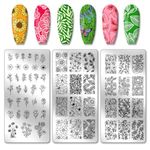 PH PandaHall 3PCS Flowers Leaf Nail Stamping Plates Plant Nail Stamper Butterfly Nails Art Stencils Stainless Steel Nails Image Plates Sunflower Daisy Manicures Stamp for DIY Print Manicure Design
