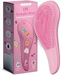 Lily England Detangle Hair Brush for Thick, Curly & Straight Hair - Fun Stocking Fillers for Teenage Girls & Kids with Decorative Stickers - Teenage Girl Gift (Pink, 1 Pack + 39 Stickers)