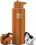 IRON °FLASK Sports Water Bottle - Wide Mouth with 3 Spout Lids - Stainless Steel Gym & Outdoor Bottles for Men, Women & Kids - Double Walled, Insulated Thermos, Metal Canteen - Clementine, 40 Oz