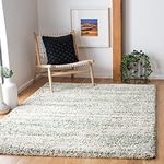 TAUHID CARPET - THE ART OF WEAVING WITH DEVICE OF TC Handwoven Shag Collection Modern Abstract Non-Shedding Round Area Rug Carpet 4X6 Feet Ivory Green Multi.