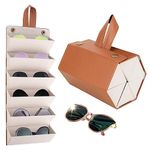 CTDMJ Sunglasses Travel Case, 6-Slot Glasses Storage Box, Foldable Glasses Storage Case, PU Leather Eyewear Storage Box, Multiple Travel Sunglasses Organizer Case, Hanging Glasses Case for Women Men