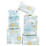 It's a Boy Gift Wrap, Newborn baby boy Light Blue Gift Wrapping Paper,4 Sheets Folded Flat 20x28 inches per sheet for Baby Shower Birthday Celebration Gift Wrap