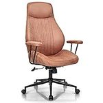 COSTWAY Executive Office Chair, Suede Fabric Ergonomic Height Adjustable Swivel Computer Desk Chair, 150° Reclining High Back Rolling Manager Task Chair for Home Office (Reddish Brown)