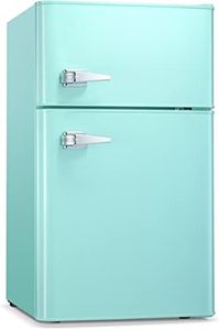 Antarctic Star Compact Mini Refrigerator Separate Freezer, Small Fridge Double 2-Door Adjustable Removable Retro Stainless Steel Shelves Garage Camper Basement/Dorm/Office 3.2 cu ft.Green