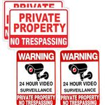 Private Property No Trespassing Sign 4 pack, Outdoor Video Surveillance Sign, Uv Printed Rust-Proof Aluminum 10 X 7 Inch, Home Security Camera Sign, Commercial, Lane Alarm, Closed Circuit CCTV