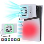 Aukuoy Cooling Fan for PS5 Slim Accessories: RGB LED Indicator Cooling Station for PS5 Slim Disc/Digital Console with USB Ports and High Performance Turbo Fan
