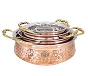 Taluka Handmade Copper Stainless Steel 4 Pc Handi Set with Brass Handle Serving Dishes Indian Food Home Hotel Restaurant Tableware (200, 300, 500, 750 ML)