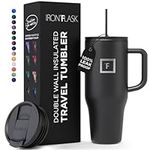 IRON °FLASK Co-Pilot 32 oz Insulated Tumbler with Straw & Flip Cap Lids - Cup Holder Bottle for Hot or Cold Drink - Leak-Proof, Double Walled - Water, Coffee Portable Travel Mug - Midnight Black