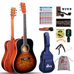 Winzz 4/4 Acoustic Guitar for Adults Beginners, Folk Guitar for Kids 12+ Years with Nice Flame Pattern, Acoustic Steel-string Guitar Starter Kit with 11 Accessories (Matte Sunburst, 41 inches)