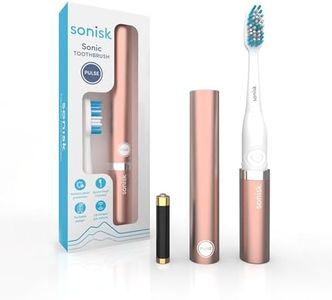 Sonisk Pulse | Battery Powered Electric Toothbrush | Portable Travel Size with Antimicrobial Sonic Technology | 1x Battery, 2X Brush Heads, 1x Travel Case Included (Rose Gold)
