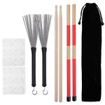 Suwimut Drum Sticks Set, 5A Maple Wood Drumsticks, Drum Rods Brushes, Retractable Drum Wire Brushes, 12 Pieces Drum Dampeners and Portable Bag, Gift Sets for Kids, Adults, Beginners Practice