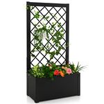HAPPYGRILL 44” Metal Planter Box with Trellis, Raised Garden Bed with Trellis, Elevated Lattice Planter for Climbing Plants, Outdoor Plant Container Bed
