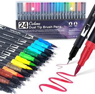 AKARUED Dual Tip Brush Pens: 24 Colouring Pens for Adults Colouring Book, Felt Tip Pens Art Markers for Kids Art Supplies Fineliner Tip Brush Marker for Calligraphy Drawing
