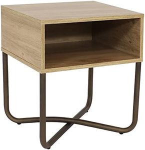 Sunnydaze 19.75-Inch H Open Shelf MDP Industrial-Style Nightstand with Powder-Coated Steel Cross Base - Brown