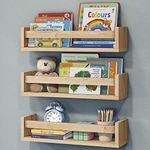 NATURE SUPPLIES Nursery Book Shelves, Set of 3 Floating Bookshelves for Wall for Nursery Decor & Playroom Decor, Book Shelf Wall, Wall Bookshelf Kids, Baby Book Shelf Organizer for Kids (Natural wood)