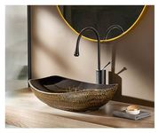 MEJE 56.5 x 40.3 cm Above Counter Bathroom Sink, Porcelain Ceramic Vessel Vanity Sink, Art Basin Vintage Gold