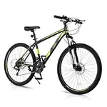 Ktaxon Mountain Bike 26 Inch Men & Women Mountain Bike 21-Speed Adult Bikes, Double Disc Brake, Suspension Fork,High Carbon Steel Frame (Black/Yellow)