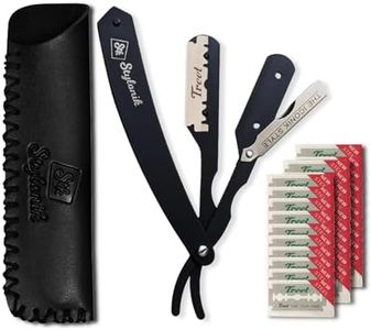 Stylonik Professional Straight Edge Barber Razor – 60 Single/30 Double-Sided Stainless Steel Blades for Men & Women, with Leather Case (Silver)