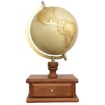 GLOBE DADDY 8 Inch Decorative Spinning World Globe with Seasoned Wood Drawer - Gold Foil Stamp Map, Cream Texture - Elegant Home & Office Decor, Educational Showpiece,Perfect Gift