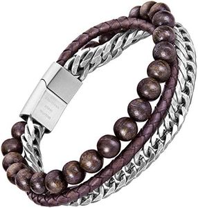 murtoo Mens Bead Leather Bracelet, Blue and Brown Bead and Leather Bracelet for Men (Brown-coffee)